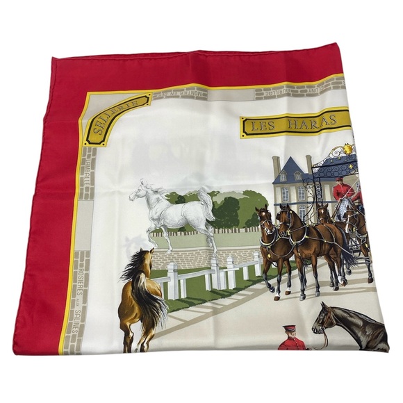 Hermes Vintage Scarf Carre 90” LES HARAS Nationaux” Red - Picture 4 of 16